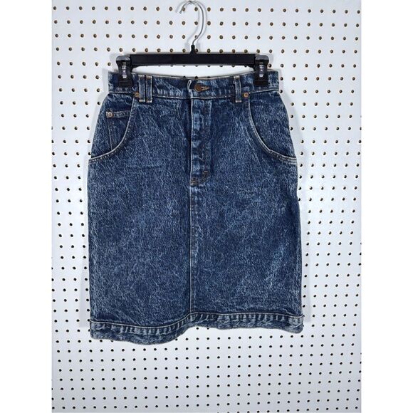 Lee Blue Jean Pencil Skirt VTG High Waist Denim Acid Wash Pockets Size 9 XS/S - Picture 1 of 10